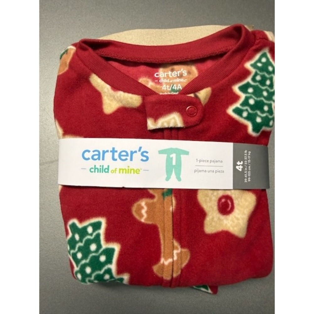 Carter's Child of Mine Christmas Fleece Footed Pajamas Red Gingerbread 4T NWT